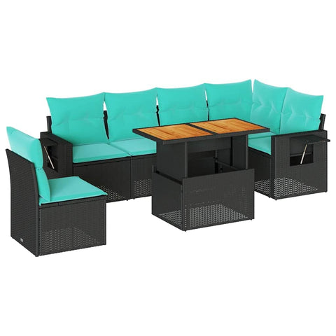 vidaXL 7 Piece Patio Sofa Set with Cushions Black Poly Rattan, Garden Sofa Set, Garden Lounge Set, Sofa for Garden, Outdoor Sofa Set