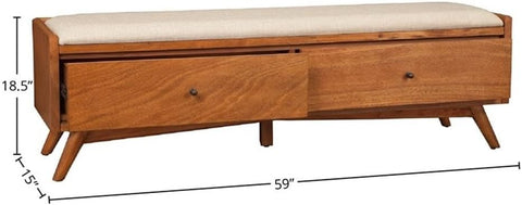 Alpine Furniture Flynn Mid Century Bench, 59" W x 15" D x 18.5" H, Acorn