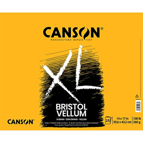 Canson XL Series Bristol Paper, Vellum, Foldover Pad, 14x17 inches, 25 Sheets (100lb/260g) - Artist Paper for Adults and Students - Charcoal, Pen and Ink, Marker, and Pastel
