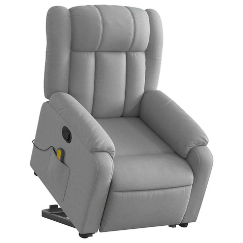 vidaXL Stand Up Power Lift Armchair - Light Gray Massage Recliner - Manual Adjust, Vibration Function, Fabric, Solid Frame