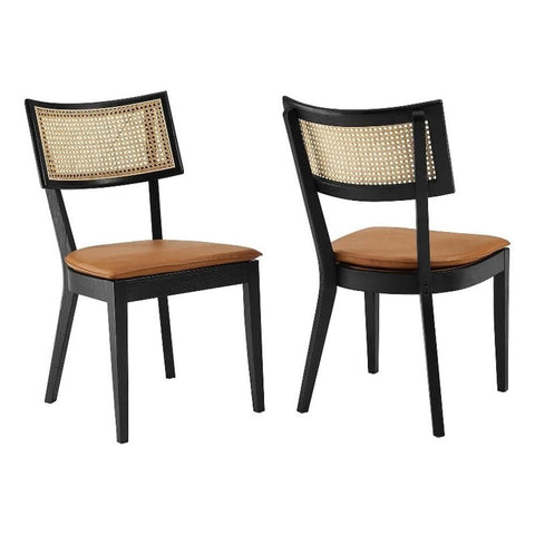 Modway EEI-6732-BLK-TAN Caledonia Vegan Leather Upholstered Wood Dining Chairs - Set of 2, Black Tan