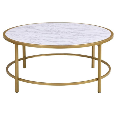 Verazano Faux Marble Top 36 in Round Coffee Table - Gold