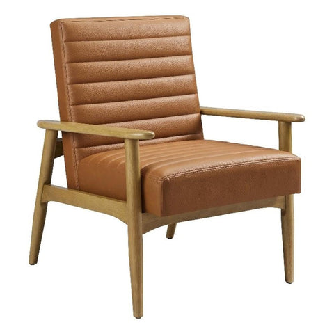 Modway Jensen Vegan Leather Accent Chair in French Oak Tan - Mid-Century Modern Armchair with Solid Wood Legs & Armrest - Upholstered Faux Leather Single Side Chair - Reading Chair for Living Room