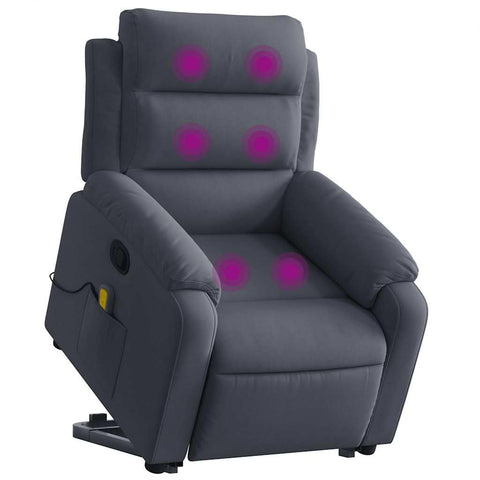 vidaXL Power Lift Massage Recliner - Dark Gray Velvet, Elderly Stand-Up Motorized Armchair with USB Vibration, Manual Tilt