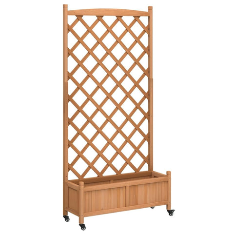 vidaXL Planter with Trellis and Wheels, Raised Bed for Indoor & Outdoor Balcony, Garden Planter for Climbing Plant Vines, Brown Solid Wood Fir, 3207653