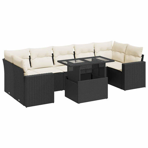 vidaXL 8 Piece Patio Sofa Set with Cushions Black Poly Rattan, Garden Sofa Set, Garden Lounge Set, Sofa for Garden, Outdoor Sofa Set