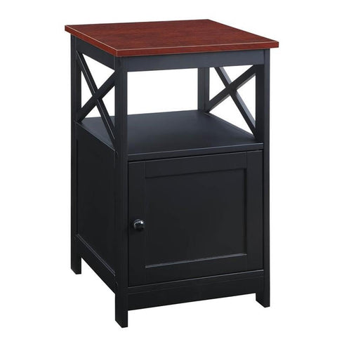 Convenience Concepts Oxford End Table with Storage Cabinet and Shelf, Cherry/Black
