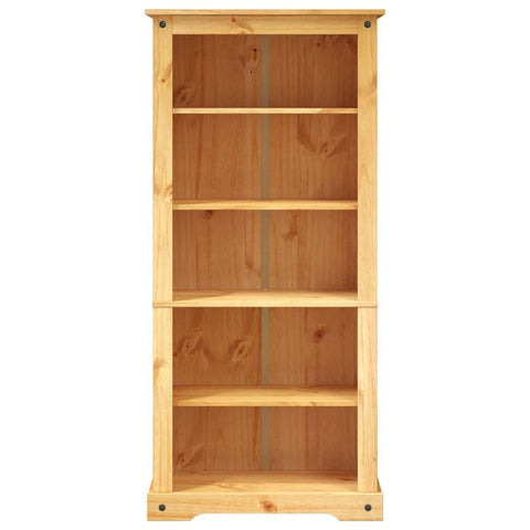 Oakestry Five Tier Mexican Pine Bookcase in Corona Style, Solid Pinewood Storage Shelf with Wall Safety Attachment, Rich Brown Finish