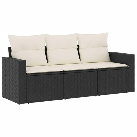 vidaXL Patio Sofa Set with Cushions 3 Piece, Patio Furniture, Outdoor Sectional Sofa Conversation Set for Balcony Garden, Black Poly Rattan