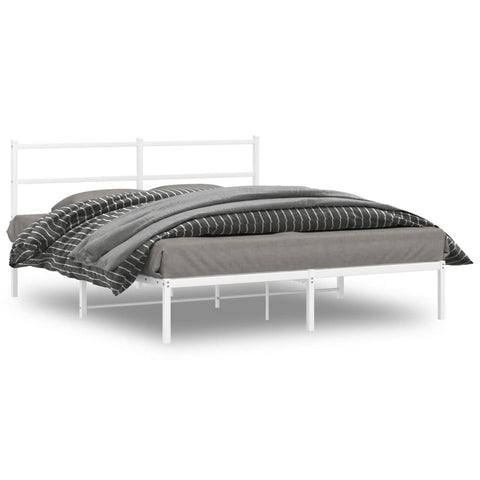 vidaXL White Metal Bed Frame-Double, Sturdy Steel Bedroom Furniture w/Headboard & Storage Space, Fits 59.1"x78.7" Mattress