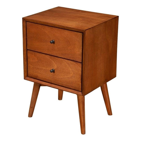 Alpine Furniture Flynn Mid Century Modern Mahogany Fully Assembled Bedroom Side Nightstand with 2 Bedside Storage Drawers, Chestnut