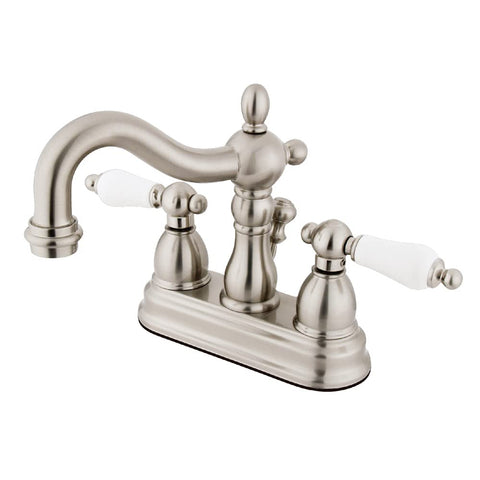 Kingston Brass KB1608PL Heritage 4-Inch Centerset Lavatory Faucet with Porcelain Lever Handle, Brushed Nickel