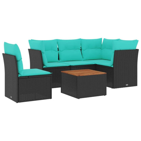 vidaXL Patio Sofa Set with Cushions 6 Piece, Outdoor Conversation Set, Patio Furniture Set for Balcony Garden, Modern Style, Black Poly Rattan