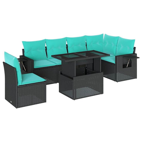 vidaXL 7 Piece Garden Sofa Set with Cushions Black Poly Rattan