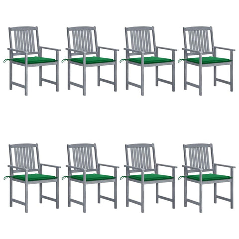 vidaXL 8X Solid Acacia Wood Patio Chairs with Cushions Wooden Furniture Garden Outdoor Terrance Backyard Dining Seats Chairs Seating Gray