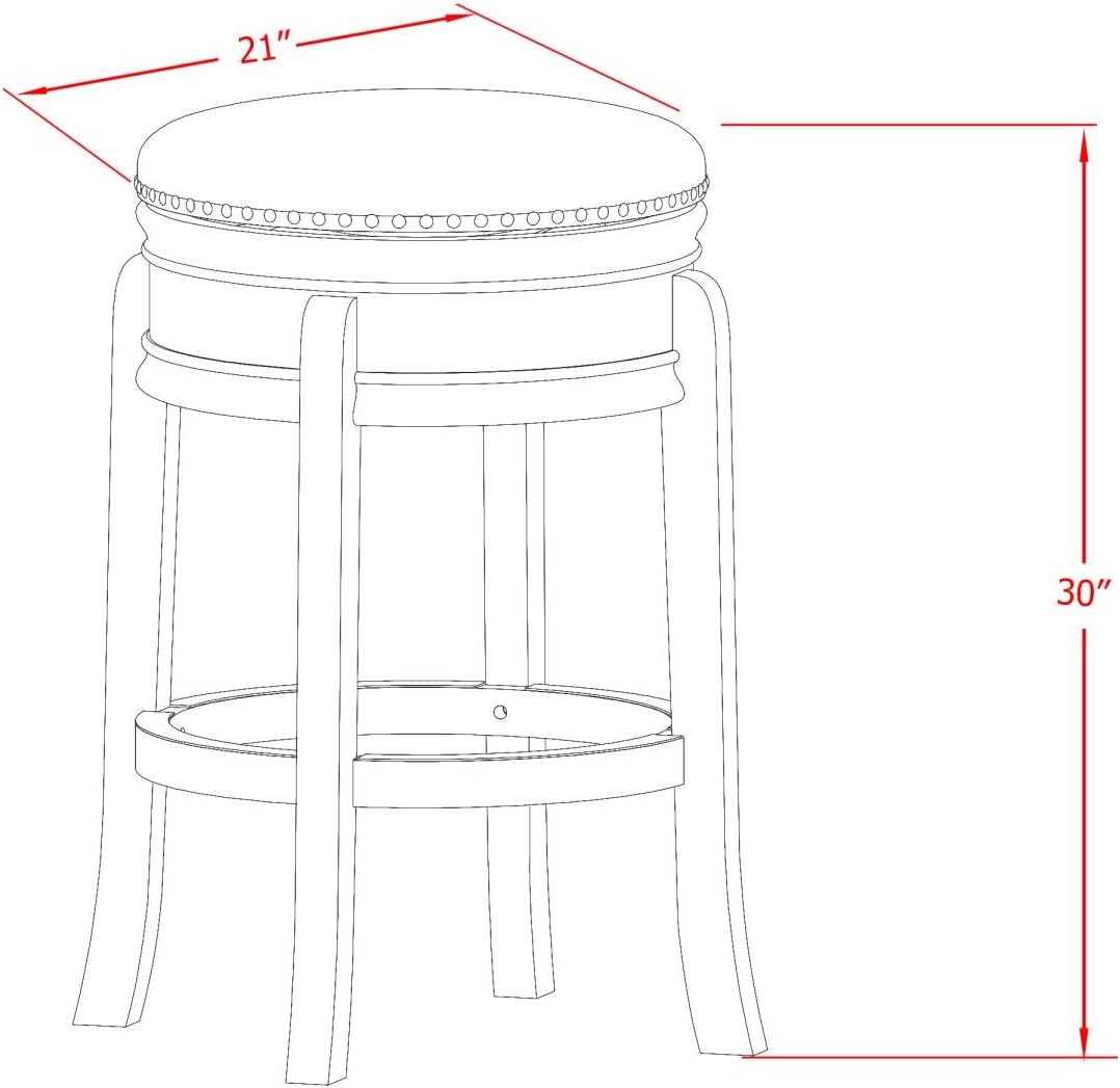 East West Furniture AMS030-303 Amherst Counter Stool Bar Chair - Round Shape Mocha PU Leather Upholstered Kitchen Counter Backless Chairs, 30 Inch Height, Mahogany