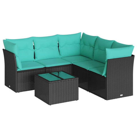vidaXL Patio Sofa Set with Cushions 6 Piece, Patio Furniture with Glass Table, Outdoor Conversation Set, Modern Style, Black Poly Rattan