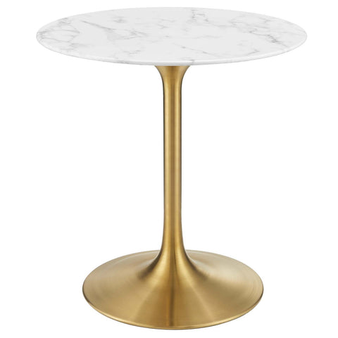 Modway Lippa 28" Mid-Century Modern Dining Table with Round Top in Gold White