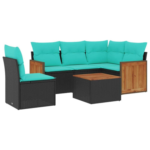 vidaXL 6 Piece Garden Sofa Set with Cushions Black Poly Rattan
