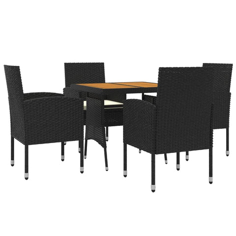 vidaXL 5 Piece Patio Dining Set, Black Poly Rattan with Steel Frame, Cream White Cushions, Ergonomic Garden Chairs and Acacia Wood Table Top for Outdoor Use