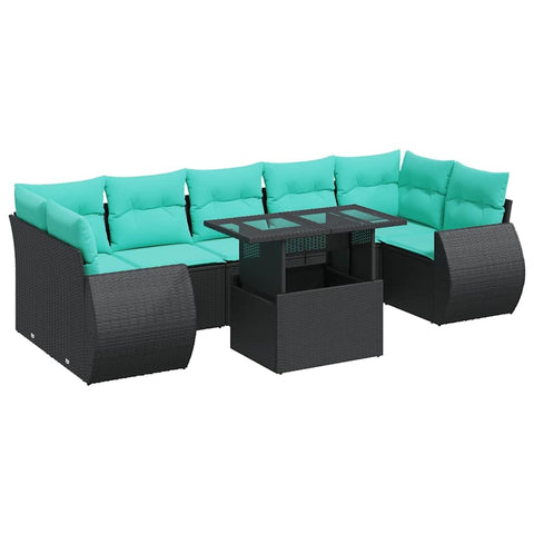 vidaXL 8 Piece Patio Sofa Set with Cushions Black Poly Rattan Acacia, Garden Sofa Set, Garden Lounge Set, Poly Rattan Sofa Set, Outdoor Sofa Set