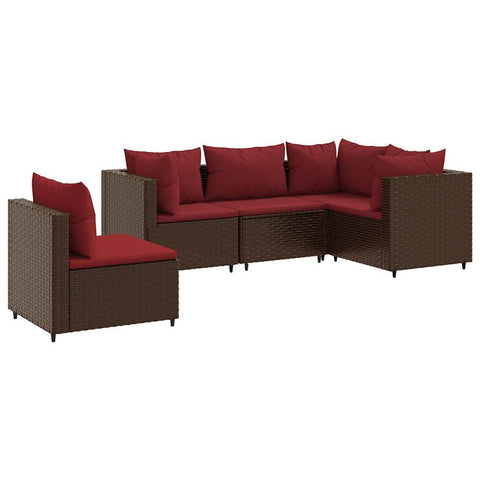 vidaXL 6 Piece Patio Lounge Set with Cushions - Brown Poly Rattan - Outdoor Garden Sofa Set with Table, Steel Frame, Tempered Glass Top, Modular Design