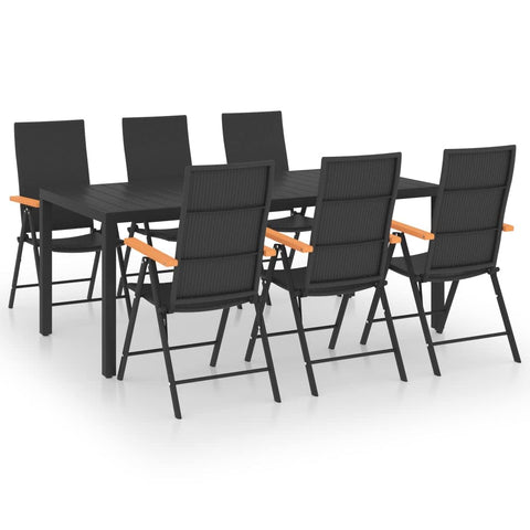 vidaXL Patio Dining Set 7 Piece Garden Dinner Dinette Table Chair Balcony Backyard Terrace Outdoor Home Decor Seating Furniture Black and Brown