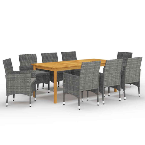 vidaXL Patio Dining Set 9 Piece Garden Outdoor Lawn Yard Terrace Balcony Backyard Dining Dinner Dinette Table and Chair Furniture Gray