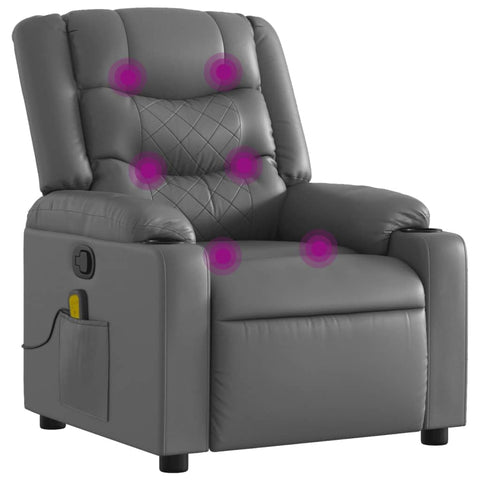 vidaXL Ergonomic Massage Recliner Chair-Adjustable Faux Leather Armchair w/Vibration, Manual Recline, Cup Holders for Living Room/Lounge-Gray