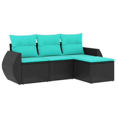 vidaXL Patio Sofa Set with Cushions, 4-Piece Modular Black Poly Rattan Outdoor Furniture - Patio, Deck, Garden Use