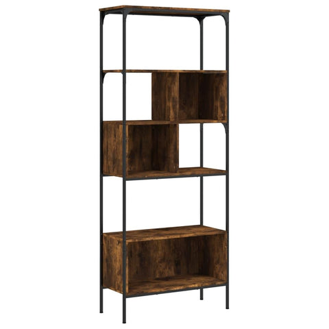 vidaXL 5-Tier Smoked Oak Bookcase Engineered Wood with Metal Frame - 29.9"x13"x74.2" Freestanding Shelving Unit for Living/Study Room