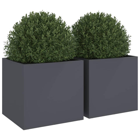 vidaXL Rectangular Planters - 2 Pcs Anthracite Steel Plant Boxes 19.3"x18.5"x18.1" for Garden, Patio Display