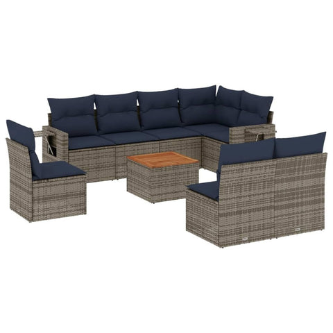 vidaXL Patio Sofa Set with Cushions 9 Piece, Outdoor Conversation Set, Sectional Sofa for Balcony Garden, Patio Furniture, Gray Poly Rattan