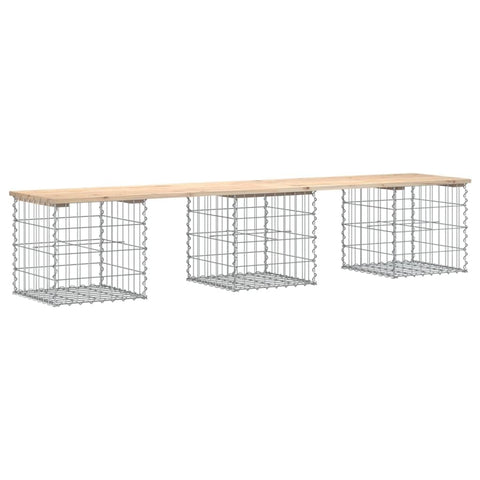 vidaXL Patio Bench in Gabion Design - Outdoor Seating Space with Solid Pinewood and Galvanized Steel, Ideal for Gardens, Backyards, and Patios