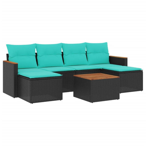 vidaXL 7 Piece Garden Sofa Set with Cushions Black Poly Rattan