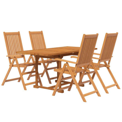 vidaXL Extendable Outdoor Patio Dining Set - 5 Piece Solid Acacia Wood Furniture Set with Adjustable & Folding Chairs, Easy Maintenance, Ideal for Family Gatherings and Outdoor Dining