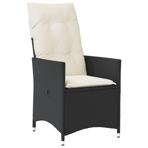 vidaXL Black Poly Rattan Reclining Garden Chair with Cream Cushions Adjustable Armrest Outdoor Furniture for Patio and Balcony Relaxation Recliner Seating Lawn