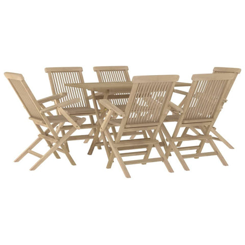 vidaXL Solid Teak Wood 5-Piece Patio Dining Set with Folding Chairs â€“ Gray Finish Indoor/Outdoor Dining Set â€“ Scandinavian Design
