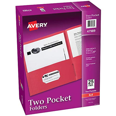 Two-Pocket Folder 40-Sheet Capacity 11 X 8.5 Red 25/box