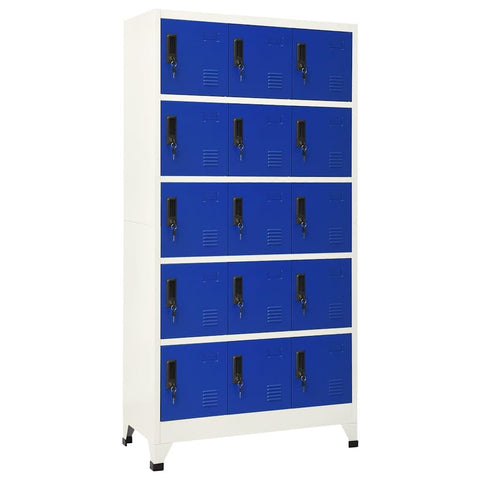 vidaXL Steel Locker Cabinet in Gray and Blue - Secure Storage with Lockable Doors and Air Vents, Perfect for Home and Office Use