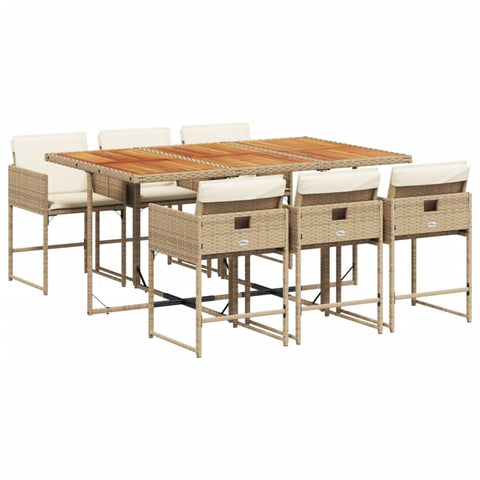 vidaXL 7 Piece Patio Dining Set with Cushions - Poly Rattan Beige/Brown - Acacia Wood Table - Garden/Backyard/Outdoor/Patio Furniture