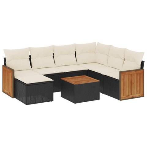 vidaXL Patio Sofa Set with Cushions 8 Piece, Outdoor Conversation Set, Sectional Sofa for Balcony Garden, Modern Style, Black Poly Rattan