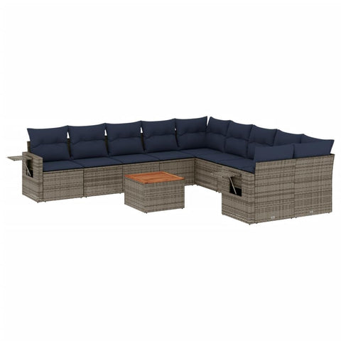 vidaXL Patio Sofa Set with Cushions 11 Piece, Outdoor Conversation Set, Sectional Sofa for Balcony Garden, Patio Furniture, Gray Poly Rattan