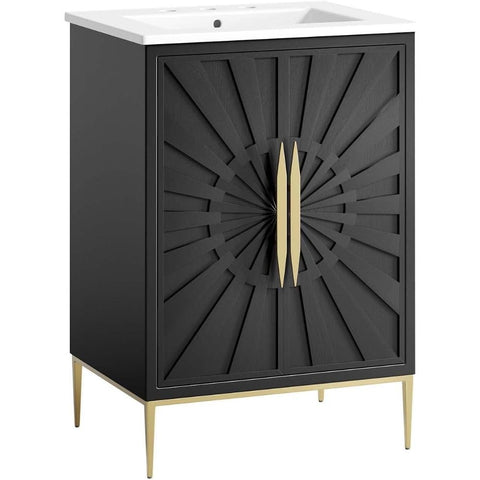 Oakestry Awaken 24 Inch Bathroom Vanity with Sink in White and Black Finish with Storage Modern Compact and Functional Bathroom Cabinet with Sink for Small Bathrooms for Home