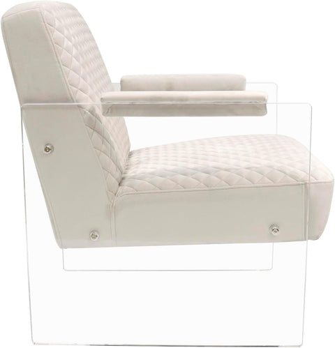 Pasargad Home Tribecca Collection Acrylic Base with Velvet Upholstered Accentchair, Ivory