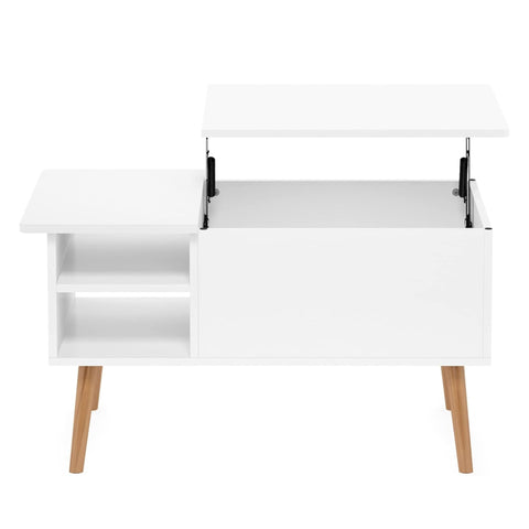 Oakestry Jensen Lift Top Center Furniture Solid White Wooden Legs Hidden Compartment Side Open Shelf Living Room Storage Table Modern Design