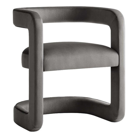 Modway Winslow Stain-Resistant Performance Velvet Dining Chair in Storm Gray - Open Back Barrel Armchair - Upholstered Dining Chair - Cozy Reading Chair or Velvet Vanity Chair