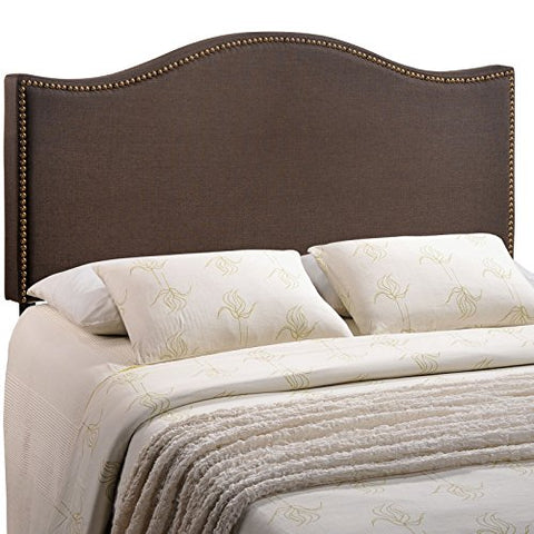 Modway Curl Upholstered Linen Queen Headboard Size with Nailhead Trim and Curved Shape in Dark Brown Fabric