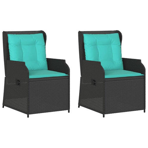 vidaXL Reclining Patio Chairs with Cushions - 2 Pcs Black Poly Rattan Armchairs, Adjustable Backrest, Sturdy Frame for Garden, Deck, Patio