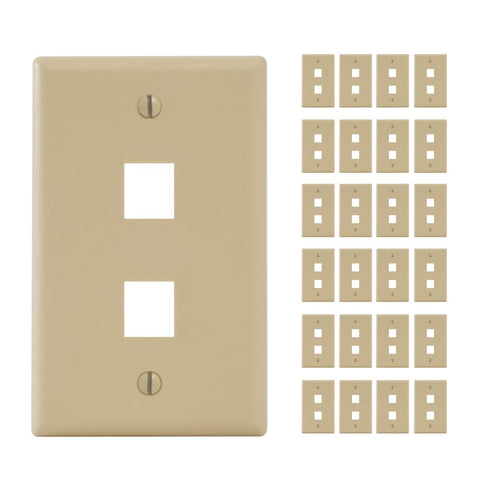 ICC 2-Port Keystone Wall Plate (25 Pack), UL Listed, Durable ABS Plastic, Single Gang Wall Plate for RJ45 Modular Jack and Inserts, Ivory